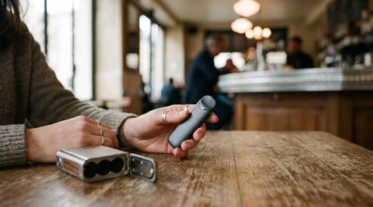 Deux cigarettes électroniques françaises côte à côte, l'une à batterie intégrée et l'autre à accus amovibles, symbolisant le choix entre simplicité et autonomie