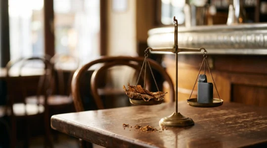Composition symbolique illustrant l'équilibre entre dépendance au tabac et calibrage personnalisé de la vape