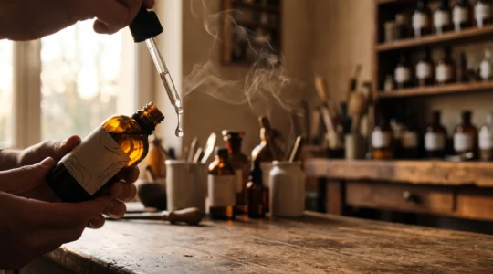 Flacon de e-liquide et vapeur dense évoquant le rôle du propylène glycol dans le hit et les saveurs de la cigarette électronique