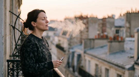 Personne savourant sa liberte retrouvee face au tabac grace a la cigarette electronique, dans une ambiance lumineuse et calme en France